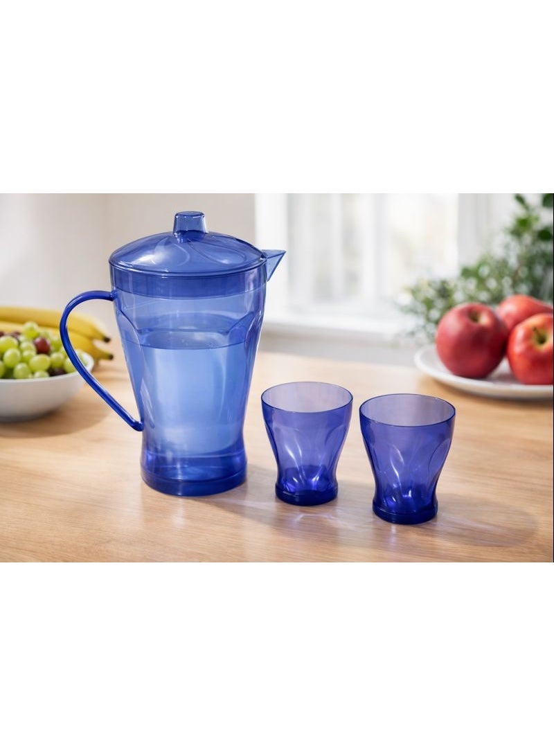 Sun Group Acrylic Juice Pitcher Set (3 Pieces) - Unbreakable Serving Jug with 2 Tumblers - Wavy "Damaa" Design - Translucent Blue - Image 3
